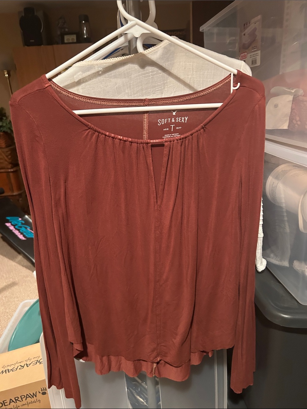Soft & Sexy Long-Sleeve Scoop Neck Top in Rust